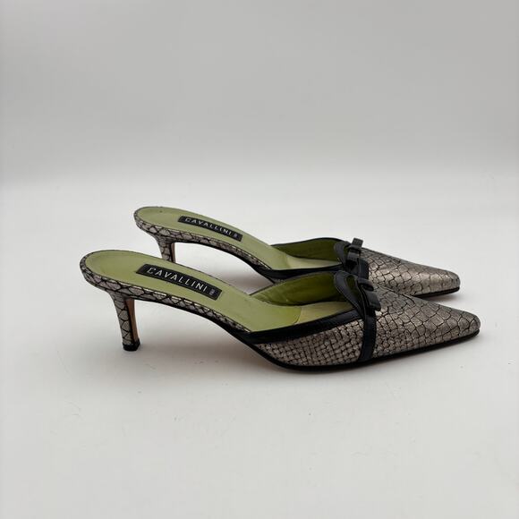 Cavallini Italy Adriana Snake Point Toe Kitten Heels Mules Women's 7B Y2K - Picture 3 of 12